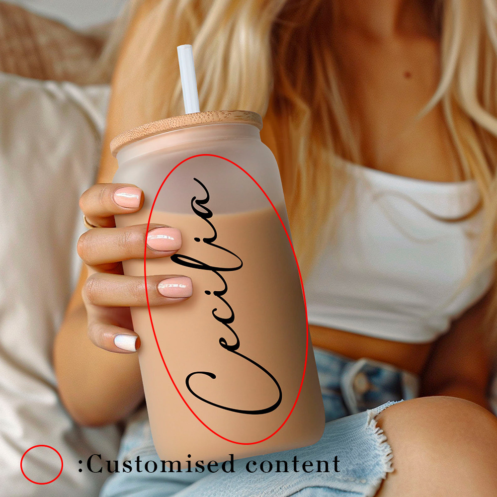 Coffee Tea Font - Персонализированная стеклянная кружка с бамбуковой крышкой